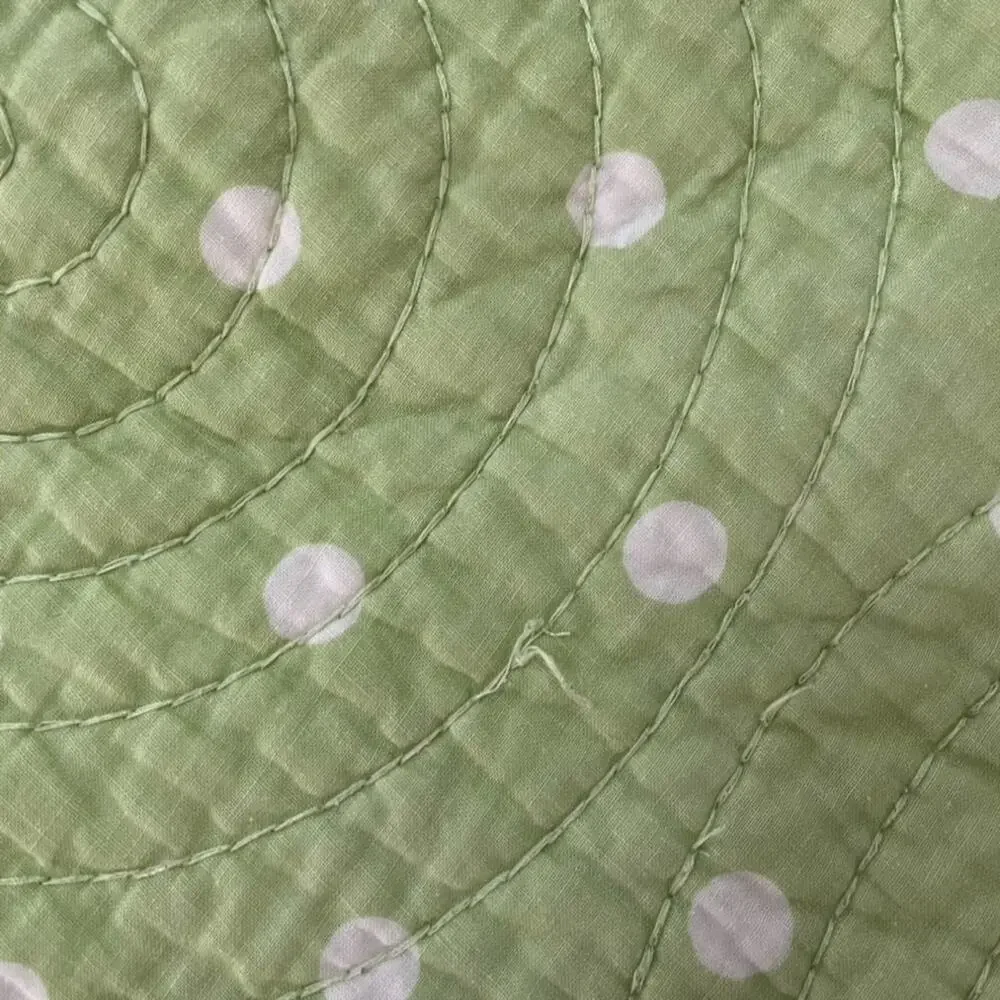 Mint Green Polka Dot Full Size Quilt Coverlet Spiral Stitching